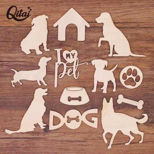 Wooden Chip Cats And Dogs 31PCS/BOX Cute Anminal Shapes QITAI Home Decoration DIY Scrapbooking Crafts Pets Wooden Chip WF334