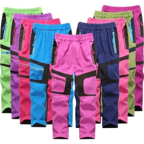Children Patchwork Soft Shell Outwear Waterproof Boy Girl Kids Pants Warm Trousers Sporty Climbing Leggings Breathable