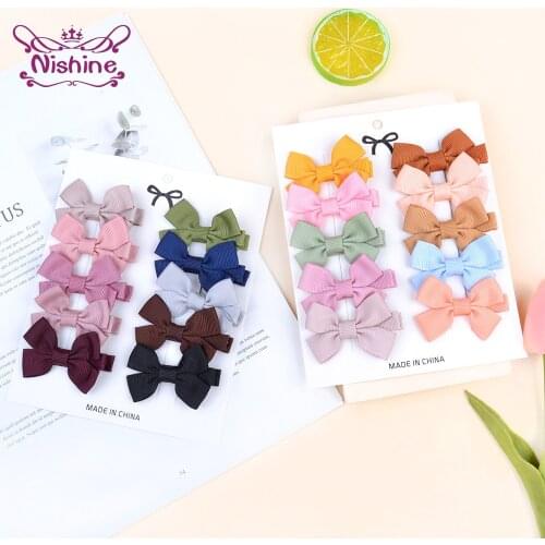 Nishine 5 CM Grosgrain Ribbon Bowknot Baby Girls Bangs Hairpins Solid Color Handmade Bows Infant Hair Clips Kids Accessories