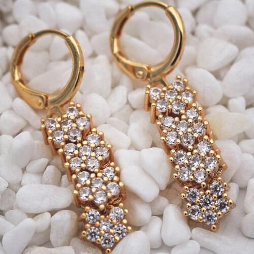 Elegant Luxury Dangle Earrings Women 2019 Fashion New Zircon Gold Earrings Bohemian Indian Jewelry OBS3703