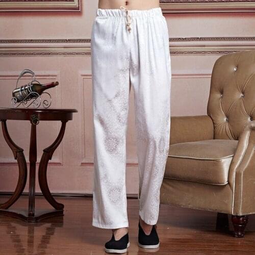 Brand New White Chinese Mens Kung Fu Trousers Satin Kung Fu Pant Tai Chi Pants Wu Shu Pants Size M L XL XXL XXXL W50