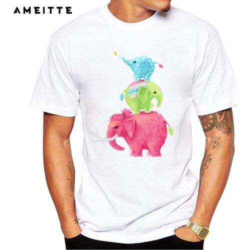Cute Elephants T-Shirt Summer Mens Fashion Streetwear Short Sleeve Tee Shirts High Quality Animals Printing T Shirts Tops