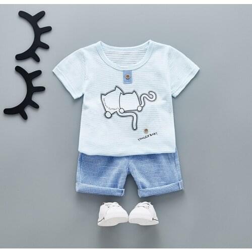 Baby Boys Summer Clothing Sets Cotton Linen Infant Clothes Children Cartoon T Shirt Plaid Shorts 2 Piece Kids Clothes Sets