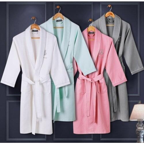 Women Cotton Kimono Bathrobe Sleepwear Nightwear Waffle Robes Soild Bridesmaid Spa Robe Loungewear Nightgown Bathrobes
