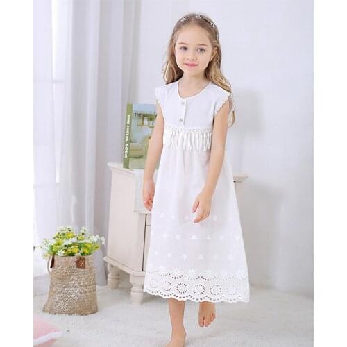 Toddler Girls Cotton Nightgowns Princess Sleep Dress Sleevess Embroidery Pajamas Summer Vintage Gown
