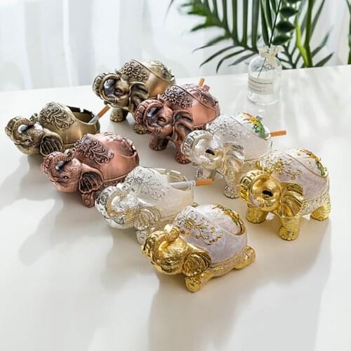 Elephant Windproof Ashtray with Lid, Desktop Metal Cigarette Ashtray Holder for Indoor or Outdoor Use, Ash Tray Decoration