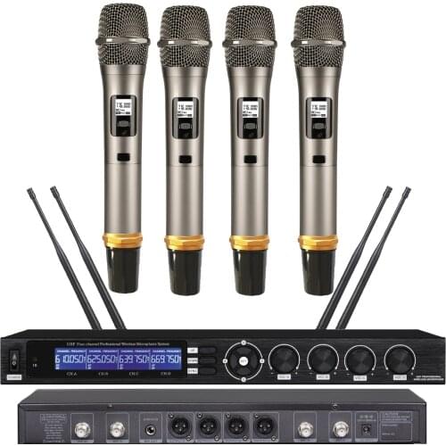 Classic UHF 4 Handheld Wireless DJ Karaoke Stage Home Sing Microphone System 4x100 Channl Frequency MiCWL SKM6000