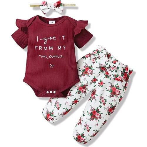 Newborn Infant Baby Girl Clothes Romper Onesie Floral Pant Outfits Set Cotton Baby Girl Clothes Baby Girls' Pant Sets Red