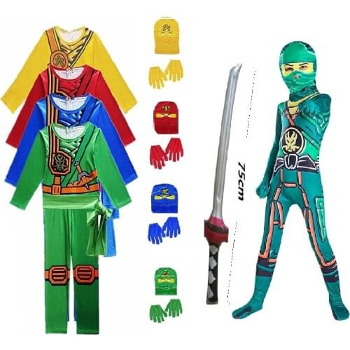 Boy Costume Ninja Kids Fancy Party Dress Up Halloween Costume for Kids Ninja Cosplay Superhero Jumpsuit Set