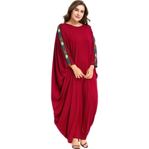 Red bat sleeve muslim dress loose arabic dubai abaya dress islamic prayer clothing muslim ramadan woman islamic dress