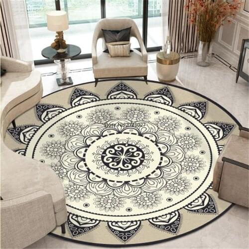 Bohemian Ethnic Mandala Round Floor Carpet Classic Geometric Flower Sofa Carpet European Retro Living Room Carpet