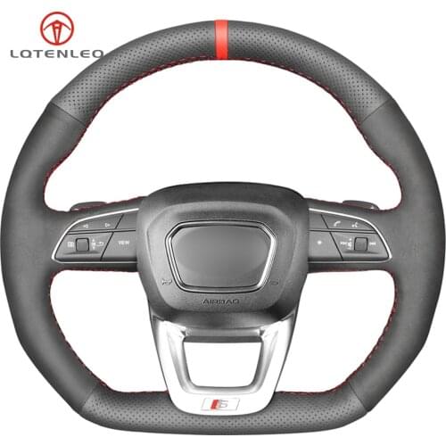 LQTENLEO Black Leather Suede Car Steering Wheel Cover For Audi Q5 SQ5 2017-2019 Q3 2018 2019 Q8 SQ8 2018 2019 Q7 SQ7 2014-2019