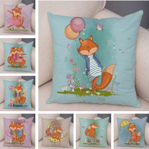 Cartoon Wild Fox Pillow Case for Children Room Sofa Home Car Decor Animal Soft Plush Pillowcase Cushion Cover Cute Pillows Cover