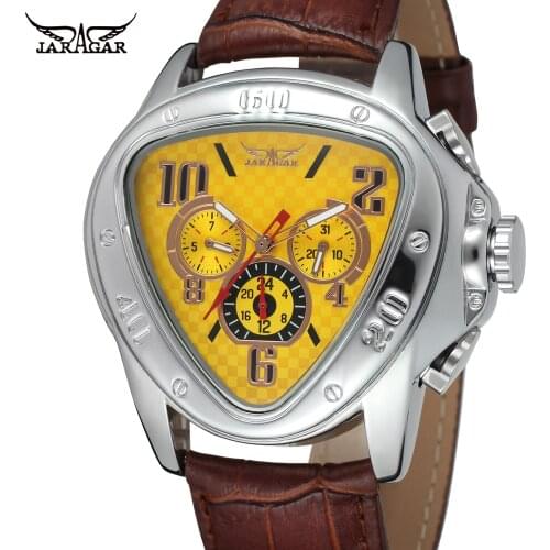 Jaragar Top Brand Sport Racing Design Geometric Triangle Genuine Leather Strap Mens Watches Luxury Automatic Wrist Watches