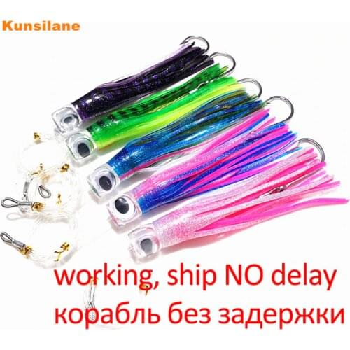 Fishing Lure Set of 5 Trolling Tuna Skirt Lures,8.5 Inch Fishing Saltwater Lures Rigged Hooks Big Game Fishing Lures