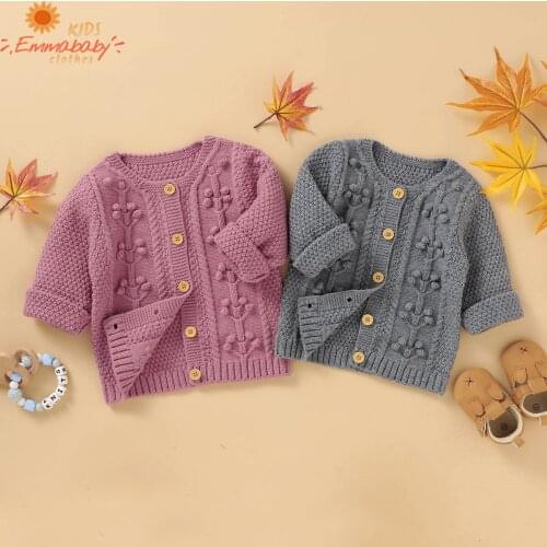 2020 New Baby Sweaters Knitting Top Fall Coat Round Neck Long-Sleeve Casual Flower Buttons Girl Cotton Sweaters