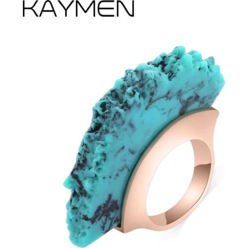 Especial Unique Design Turquoise Statement Rings For Women Girls Wedding Party Engagement Rings Antique-gold Plated Ring 00299