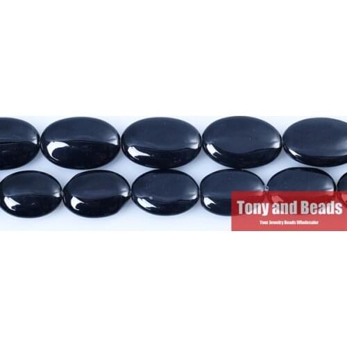 AA Grade Black Agates Flat Oval Shape Gem Beads 15" Strand 18x24mm 20x29MM Pick Size For Jewelry Making