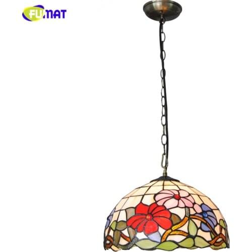 FUMAT 12inch Flowers Shade Tiffany Pendant Lights European Style Living Room Kitchen Home Decor Stained Glass Pendant Lights