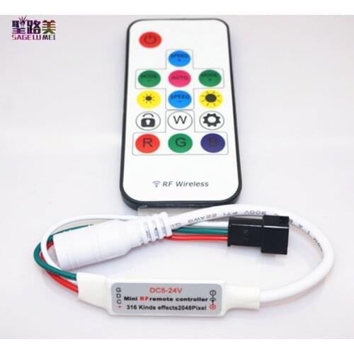 DC5V 12V 2048Pixels 300 Kinds of Changes Digital RGB LED Strip Controller 14Key RF Wireless Remote for WS2812B WS2811 led Strip
