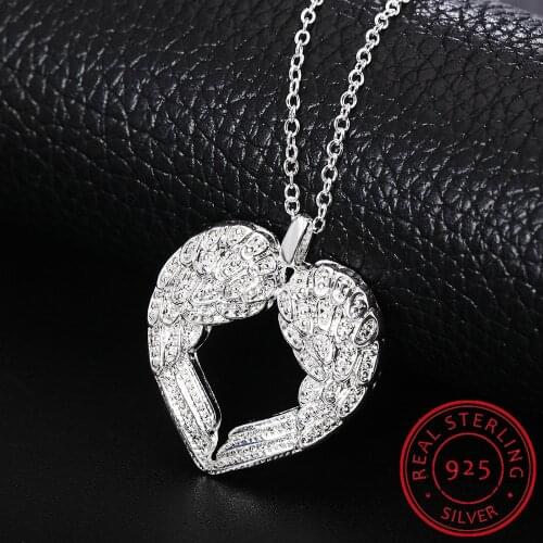 Romantic Angel Wings 925 Sterling Silver Necklaces & Pendant For Women Prevent Allergy Lady Cubic Zirconia Crystal Party Jewelry