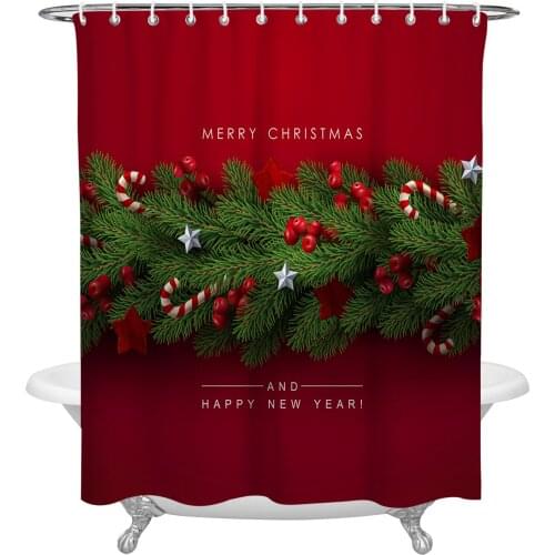 Christmas Tree Pine Needles Candy Bow Shower Curtains Christmas Bathroom Decor Curtain Waterproof Curtain for Bathroom