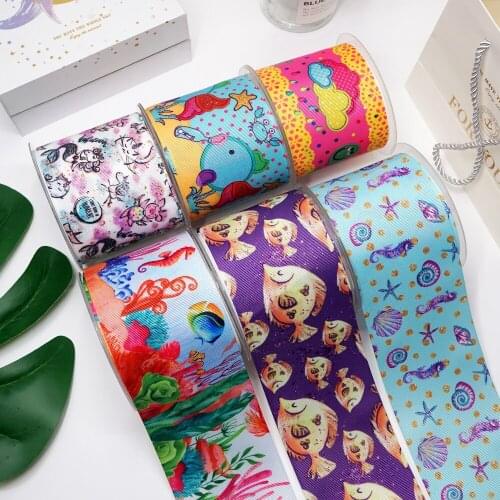 DIY Cartoon Marine Life Printed Grosgrain Ribbon For Craft Supplies Sewing Accessories 5 Yards. 24089
