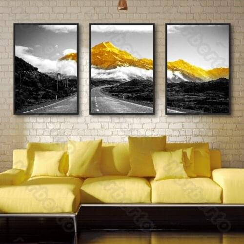 Countryside Plain Landscape Canvas Painting Wall Poster Road Hills and Fog for Living Room Bedroom Sofa Background Decoration