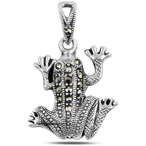 Silver 925 Sterling Marcasite Frog Pendant Tip
