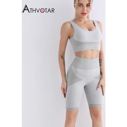 ATHVOTAR Tracksuit Sweat Suits Sportswear Women Fitness Bra High Waist Short Leggings Sport Elasticity 2 Piece Jogger Set Women