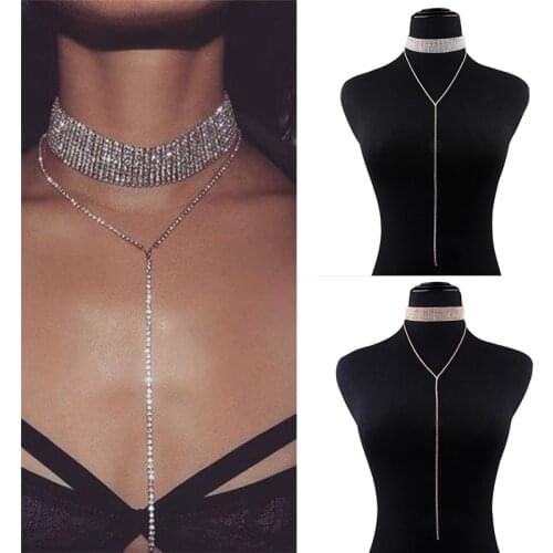 Rhinestone Choker Crystal Gem Luxury Collar Chokers Necklace Women Chunky Maxi Statement Necklace Jewelry Wholesale