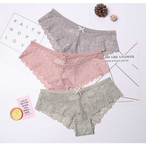 3 Pcs Panties for Woman Underwear Sexy Lace Breathable Soft Lingerie Female Briefs Panty Sexy Transparent Womens Underpants