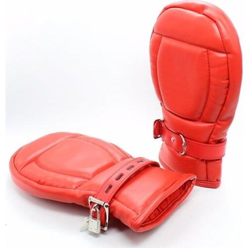 Adult Game Locking Goth Padded Mittens Gloves Dog Paw Palm Leather Bondage Restraints Sex Toys For women men Couples Products