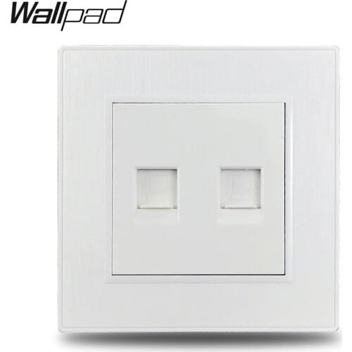 Wallpad S6 White Double 2 Ethernet Internet Data RJ45 CAT6 Wiring Outlet Wall Socket Brushed PC Plastic
