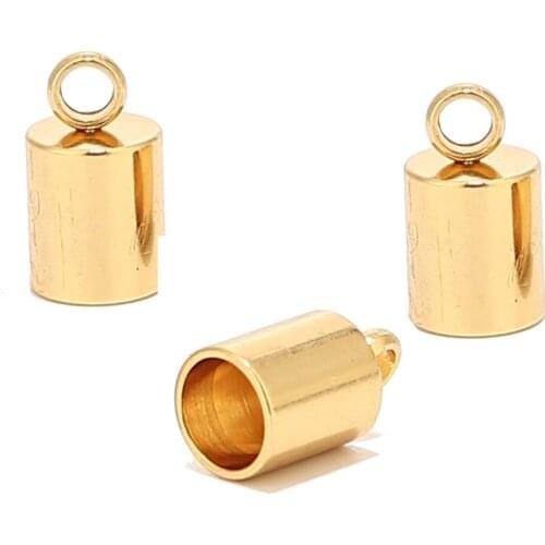10pcs Stainless Steel Leather Cord End Cap Bead Loop Barrel Clasp Gold Tone 5mm