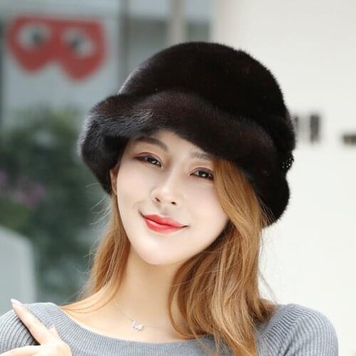 2021 Hot Sale Fashion Mink Fox Hat Warm Women Whole Leather Caps Mink Hats Winter Ear Protection Warm Sun Hat