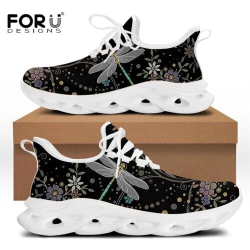 FORUDESIGNS Flats Shoes Womens Leisure Lace-up Sneakers Dragonfly Printing Beach Walking Air Mesh Ladies Footwear Zapatos Mujer