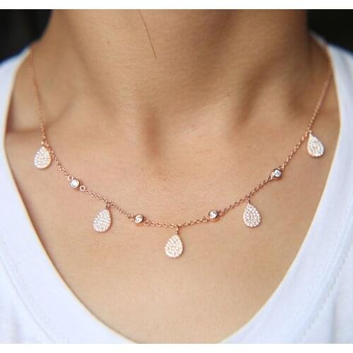 2021 New Fashion Women Girl Charm 925 Sterling Silver Jewelry Micro Pave Sparing Bling Tear Water Drop Cz Stone Choker Necklaces