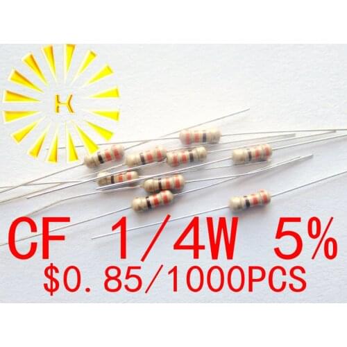 1/4W 5% 0.1-0.91R 1R-10M Carbon Film Resistor x 1000PCS