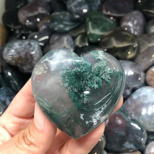 1pc Random Natural Moss Agate Loving Heart Palm Stones Quartz Crystal Healing Reiki Home Decor Palmstone Polished Gift 3-5cm