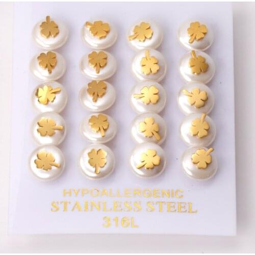 10 Pairs Round Pearl Stud Earrings Stainless Steel Gold Silver Color Women/Girl Small Ear Studs Jewelry Accessories Wholesale