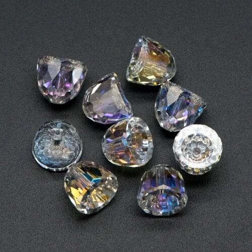 10pcs Faceted Crystal Bell Beads 10x11mm, Sparkly Semicircle Glass Beads For DIY Jewelry Making Accessories, Transparent AB