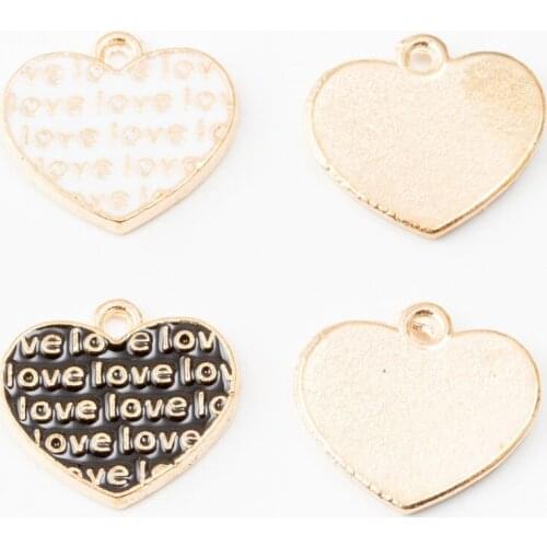 4 PCS/Lot Gold Color Heart Pendants Enamel Love Charms Handmade For DIY Jewelry Making Accessories