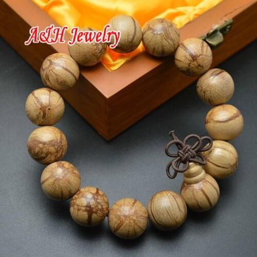 5pcs High Quality Beautiful Veins 15mm Wooden Beads Buddhism Prayer Mala Bracelets For Men and Women