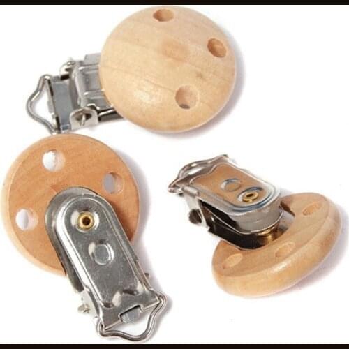 5pcs/Pack Solid Color Holders Cute Infant Soother Clasps Holders Accessories Metal Wooden Baby Pacifier Clips