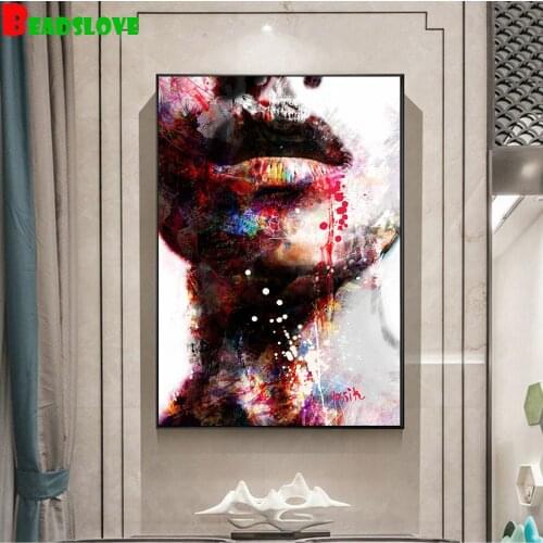 5D Diamond Painting Abstract Girl Sexy Lips Art Full Drill Square round DIY Rhinestone Pasted Paint with Diamond Emcroidery