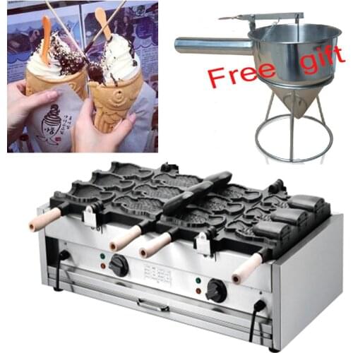 Free shipping 220v 110v 6 pcs Big fish ice cream taiyaki maker Fish waffle making machine