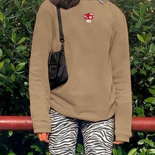 65% Dropshipping!!Fashion Womens Sweatshirt Long Sleeve Round Neck Small Mushroom Embroidered Pullover