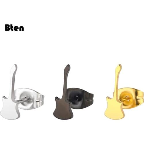 Bten Stainless Steel Music Instrument Guitar Stud Earrings for Women Girl Earing Musical Stud Oorbellen Homme Femme Bijoux