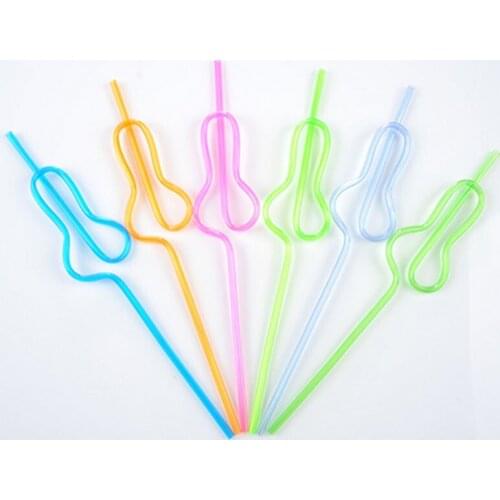 Free shipping 1000pcs Plastic Distorted gourd shaped Drink Straw Bar Party Decoration Art Drinking straws Candy Color Reusable